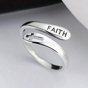 ✨ FAITH and Cross Sterling Silver Adjustable Ring ✨